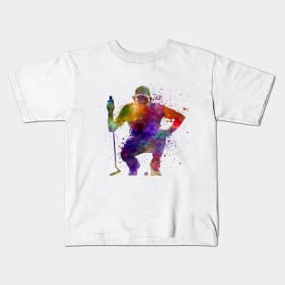 man golfer crouching  silhouette Kids T-Shirt